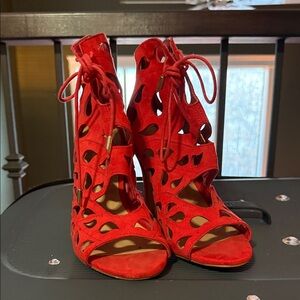 Aldo Red Cutout Lace-Up Suede Heels